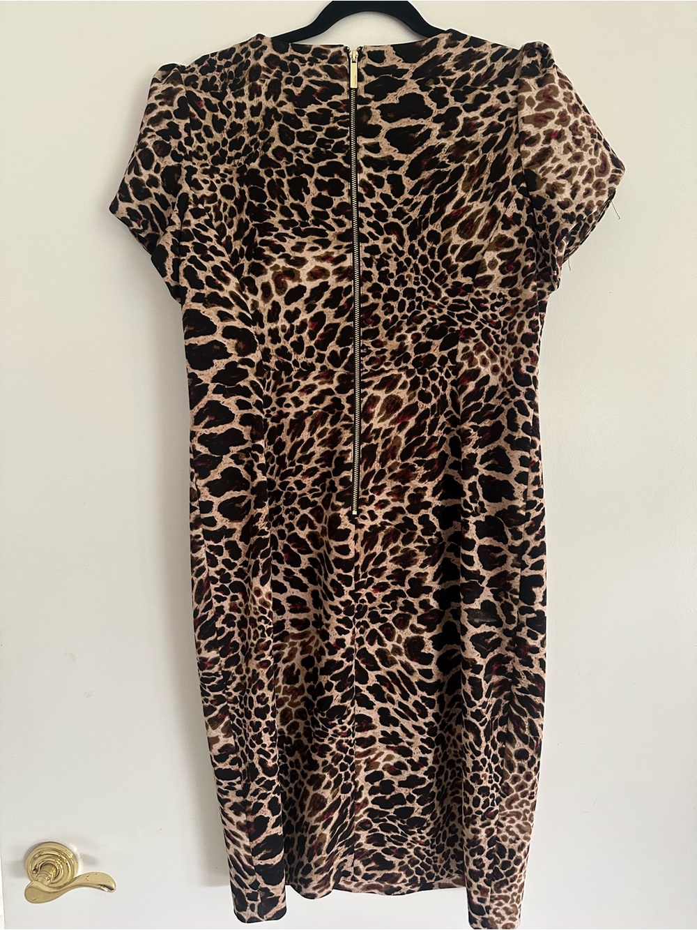 Calvin Klein Brown and Black Leopard Tulip Sleeve Midi Dress - Picture 2 of 2